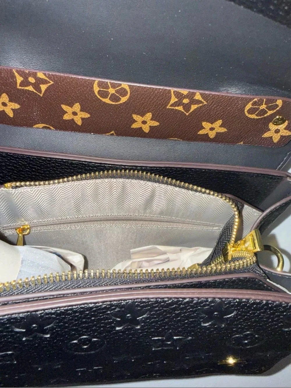 Black Embossed Top-Handle Shoulder Bag